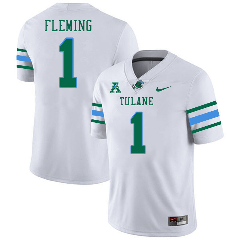 Tulane Green Wave #1 Dontae Fleming College Football Jerseys Stitched Sale-White